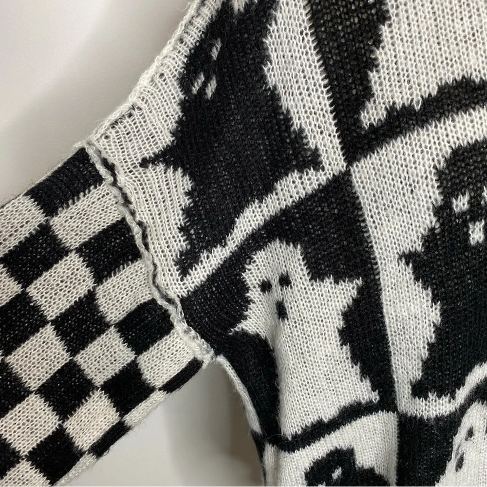 Fantastic Fawn Black White Ghost Checkered Sweater